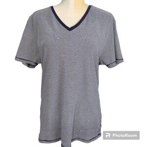 Scotch & Soda Amsterdam Tee Shirt V neck Size L Navy Stripe classic luxe